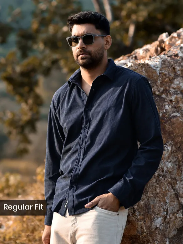 Navy Solid Corduroy Shirt
