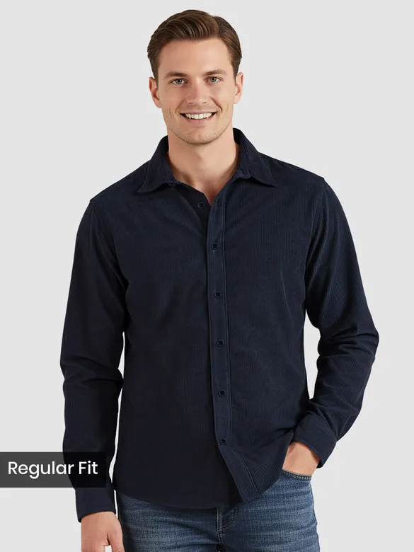 Navy Solid Corduroy Shirt