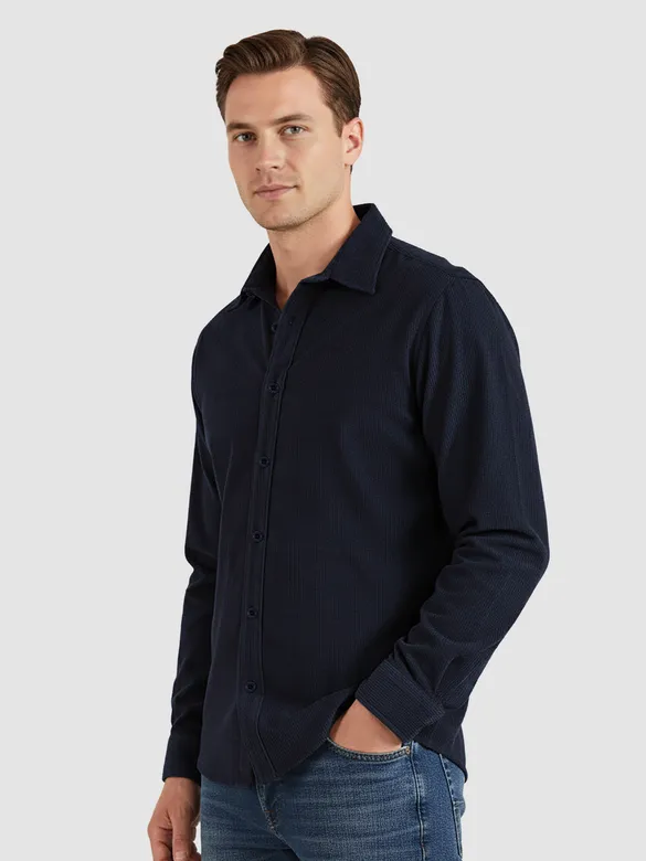 Navy Solid Corduroy Shirt