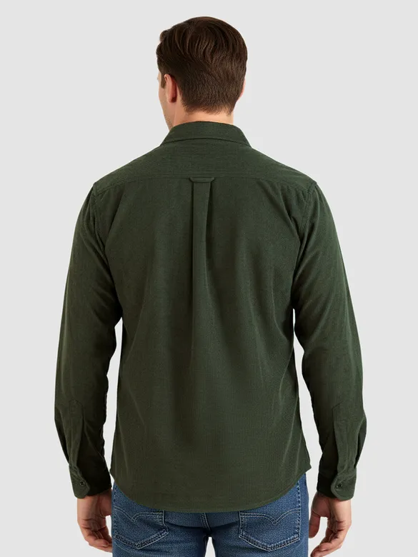 Olive Green Solid Corduroy Shirt
