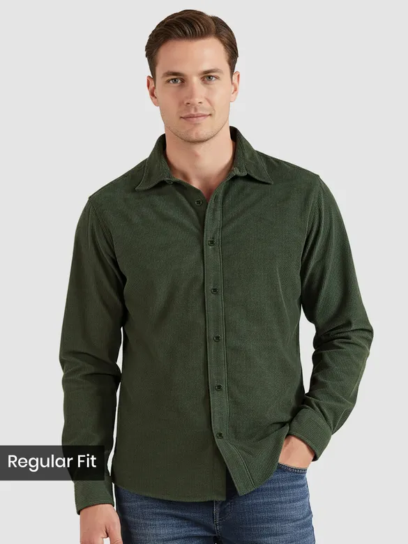Olive Green Solid Corduroy Shirt