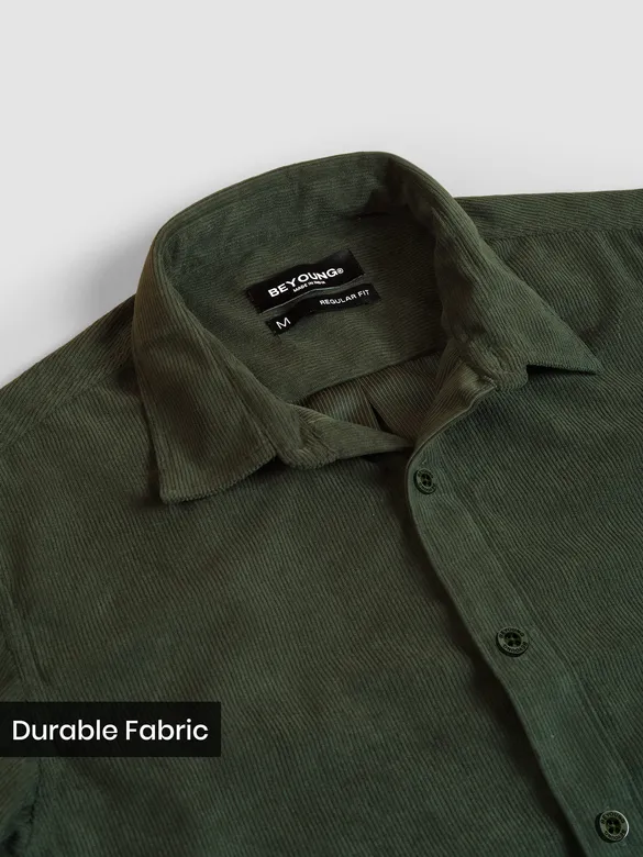 Olive Green Solid Corduroy Shirt