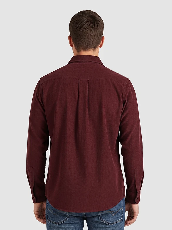 Wine Solid Corduroy Shirt