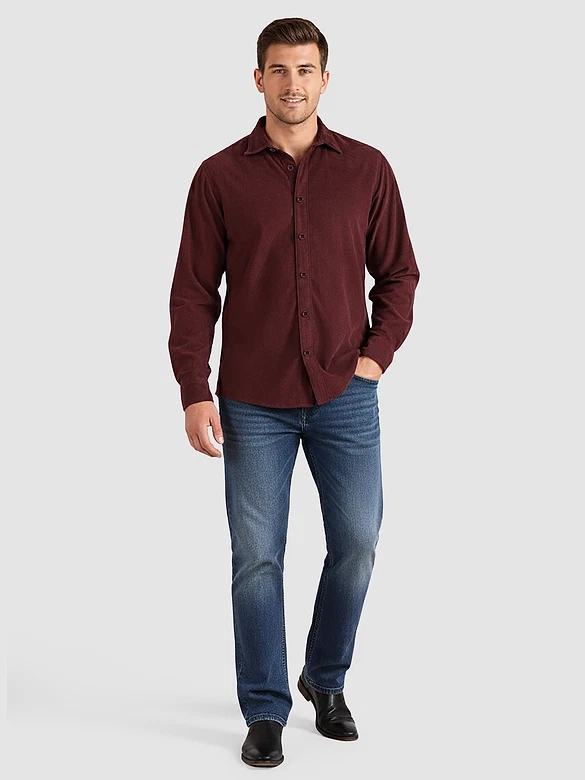Wine Solid Corduroy Shirt