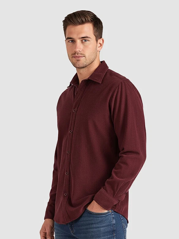 Wine Solid Corduroy Shirt