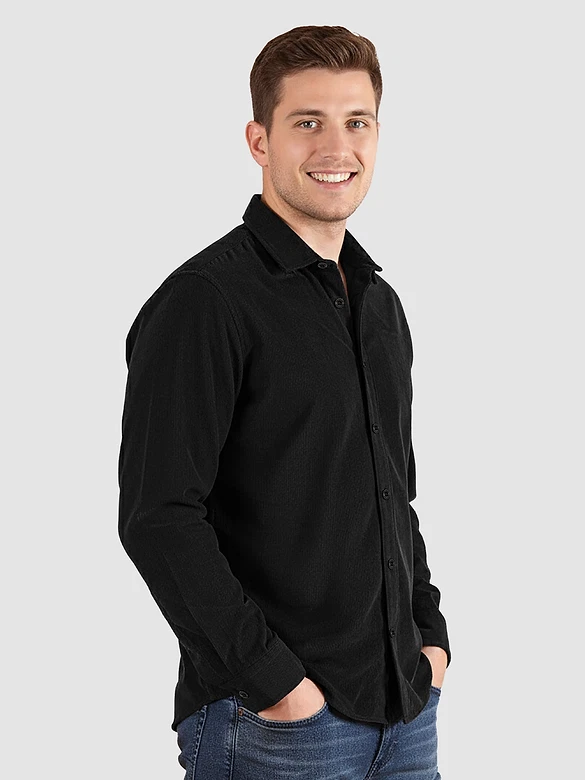 Black Solid Corduroy Shirt