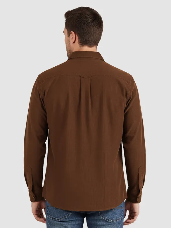 Brown Solid Corduroy Shirt