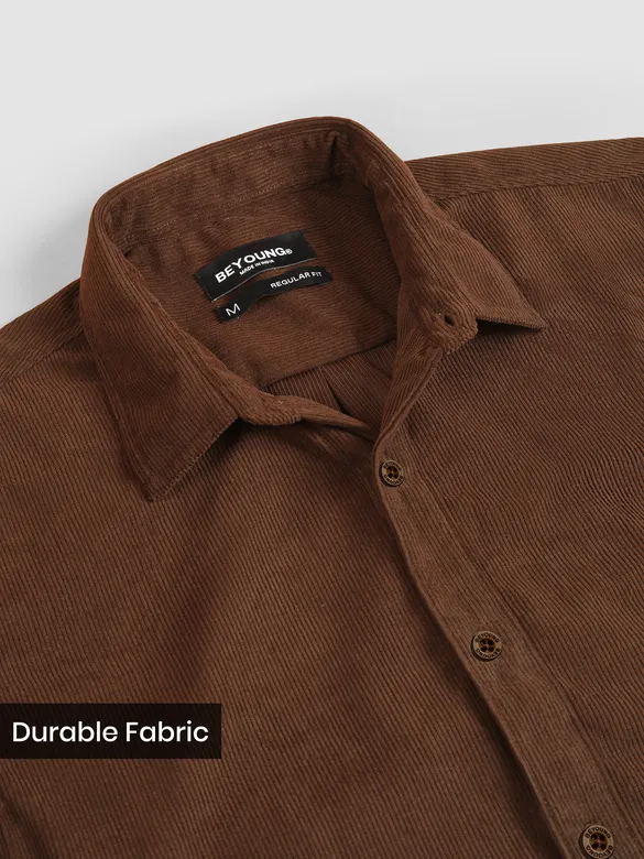Brown Solid Corduroy Shirt
