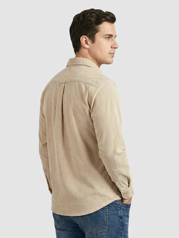 Cream Solid Corduroy Shirt