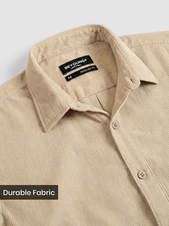 Cream Solid Corduroy Shirt