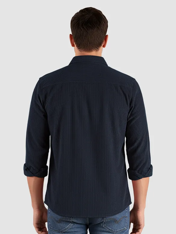 Navy Blue Dual Pocket Corduroy Shirt