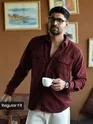Wine Dual Pocket Corduroy Shirt