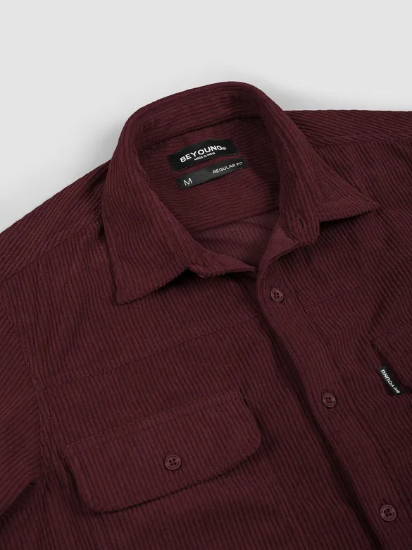 Wine Dual Pocket Corduroy Shirt