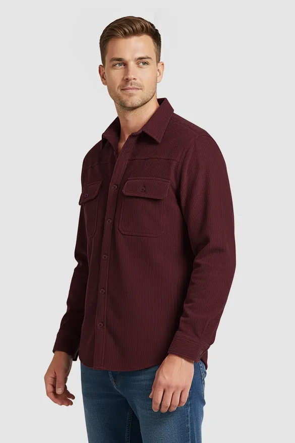Wine Dual Pocket Corduroy Shirt