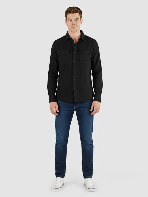 Black Recycled Solid Flannel Shirt