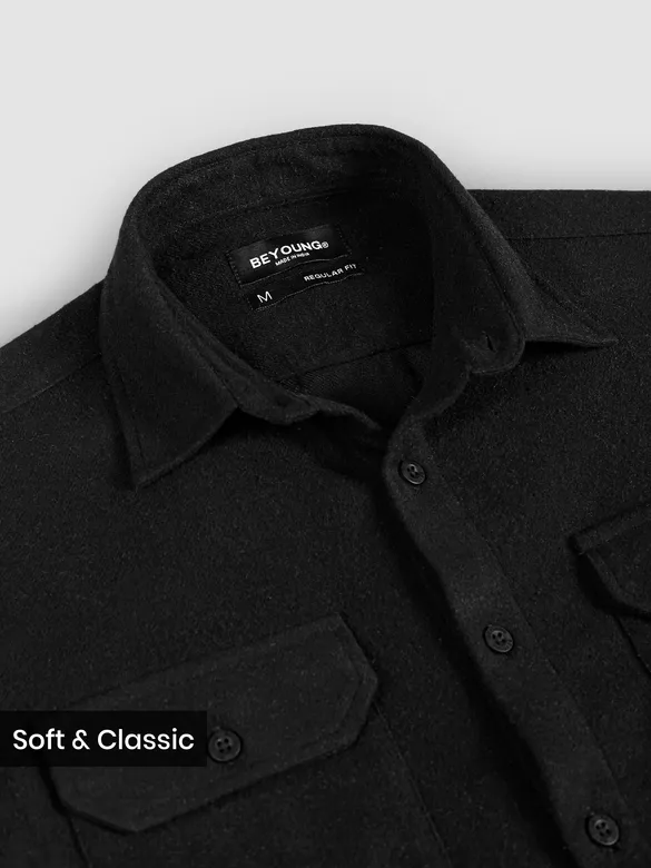 Black Recycled Solid Flannel Shirt