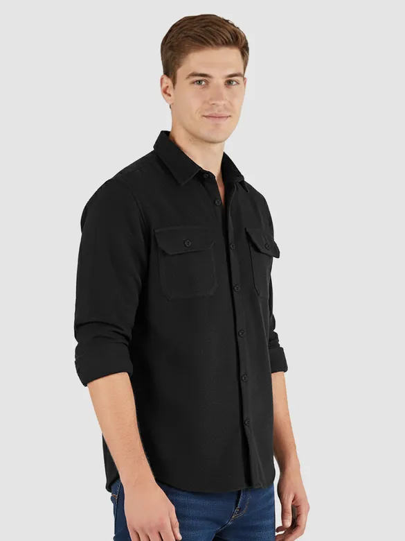 Black Recycled Solid Flannel Shirt