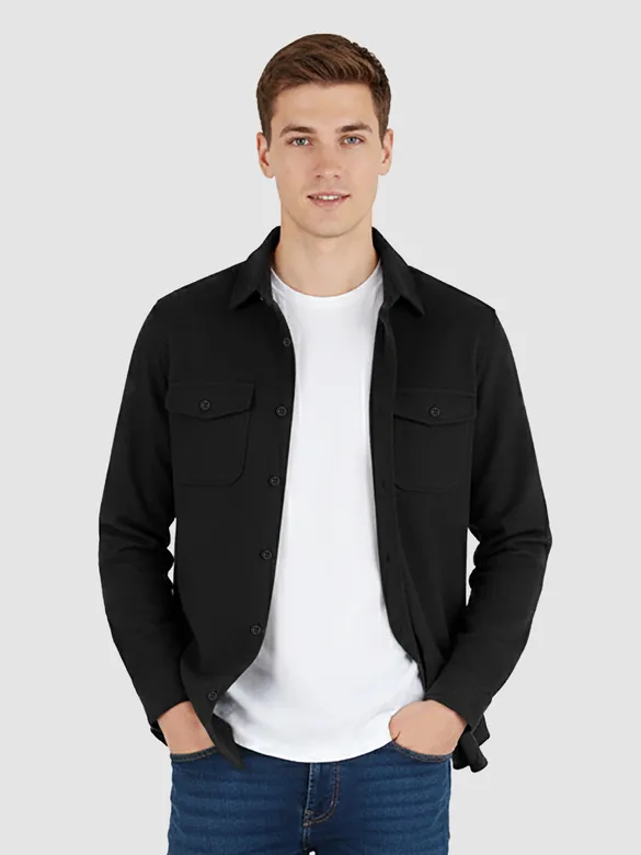 Black Recycled Solid Flannel Shirt