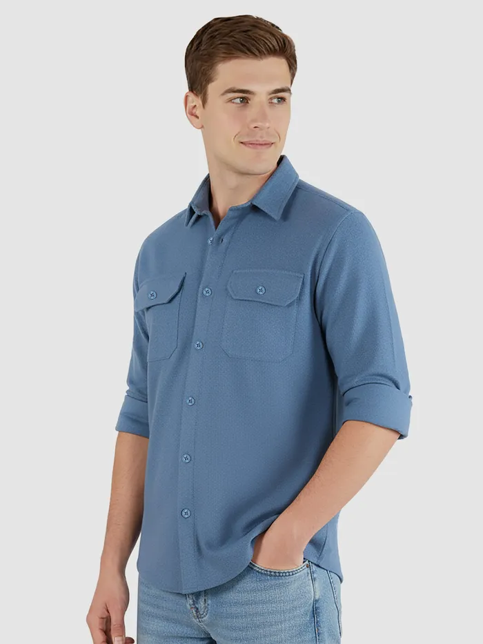 Denim Blue Recycled Solid Flannel Shirt