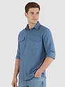 Denim Blue Recycled Solid Flannel Shirt