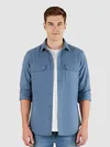 Denim Blue Recycled Solid Flannel Shirt
