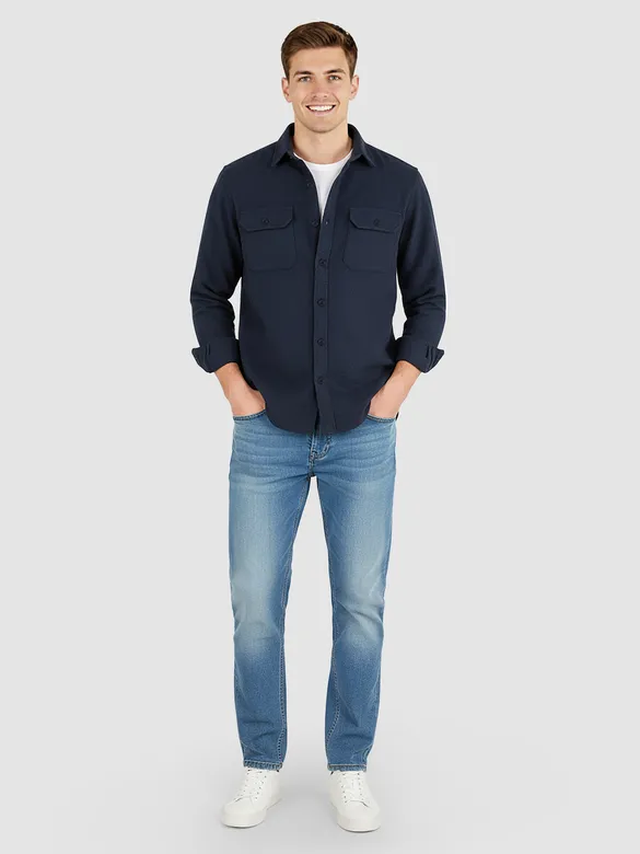 Navy Recycled Solid Flannel Shirt