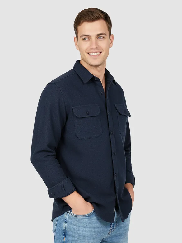 Navy Recycled Solid Flannel Shirt