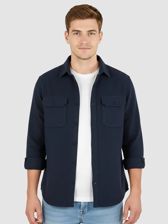 Navy Recycled Solid Flannel Shirt