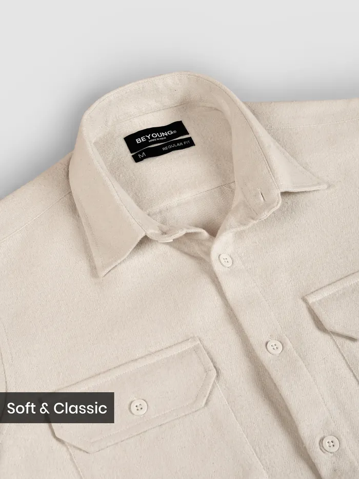 Off White Recycled Solid Flannel Shirt