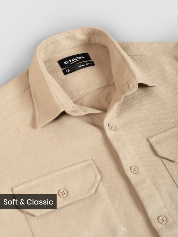 Sand Brown Recycled Solid Flannel Shirt