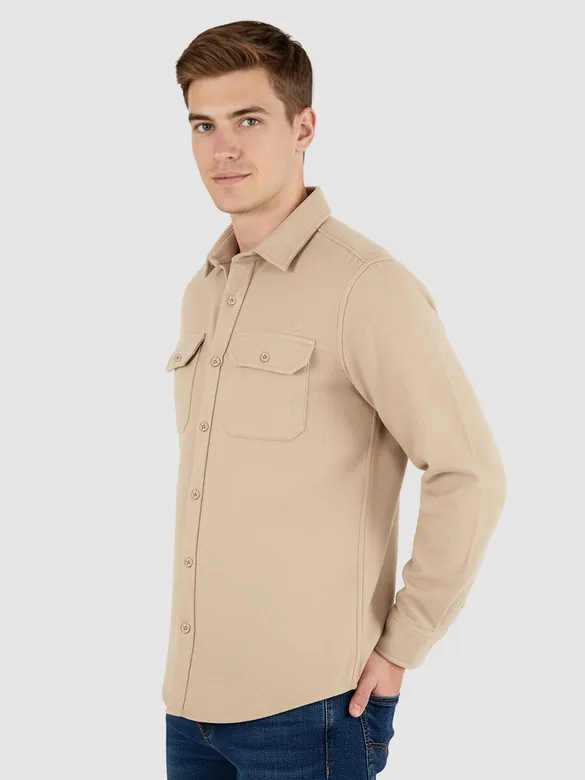Sand Brown Recycled Solid Flannel Shirt