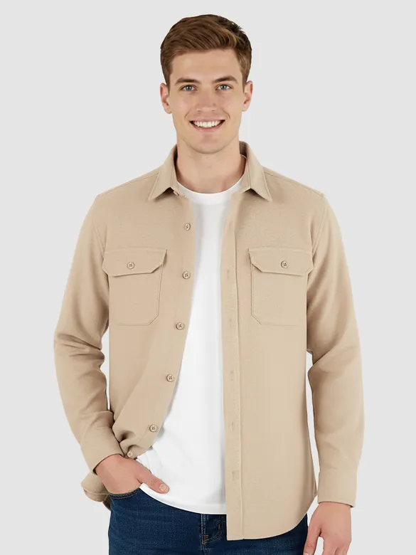 Sand Brown Recycled Solid Flannel Shirt