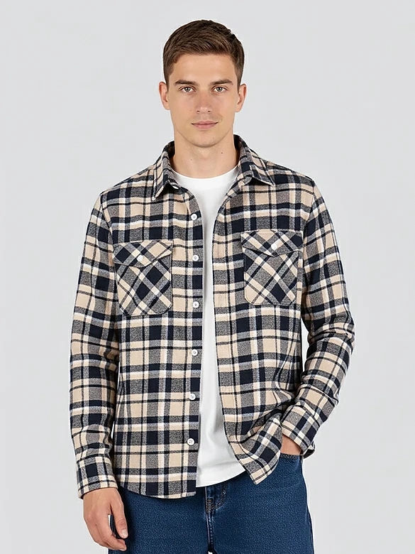 Beige Recycled Checked Flannel Shirt