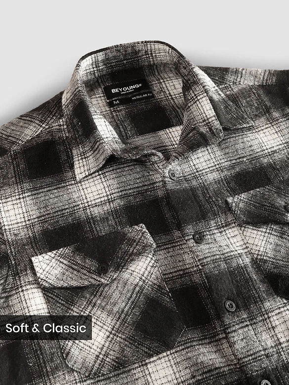 Black Recycled Checked Flannel Shirt