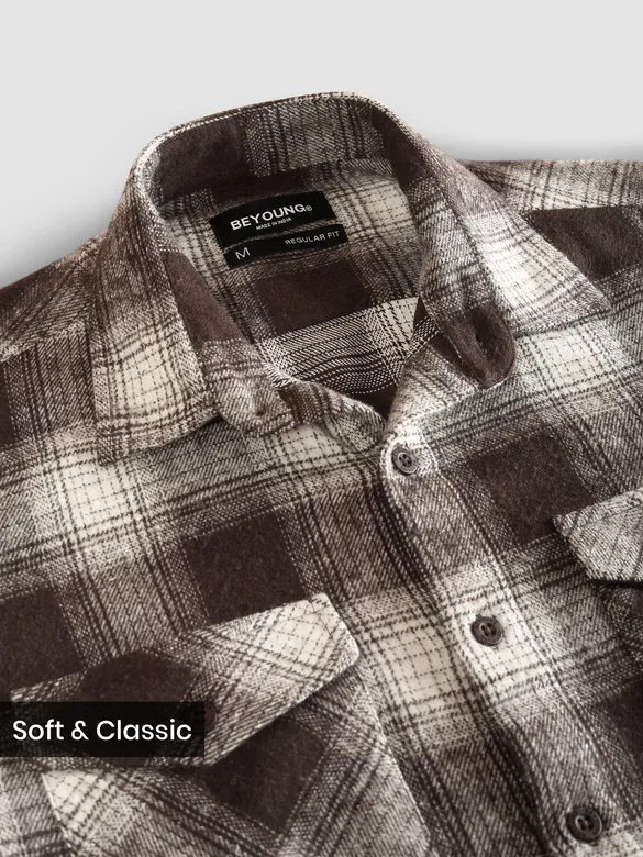 Brown Recycled Checked Flannel Shirt