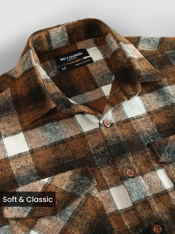 Caramel Brown Recycled Checked Flannel Shirt