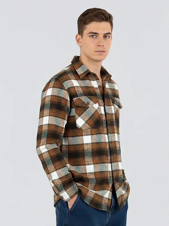 Caramel Brown Recycled Checked Flannel Shirt