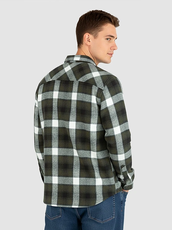 Dark Green Recycled Checked Flannel Shirt