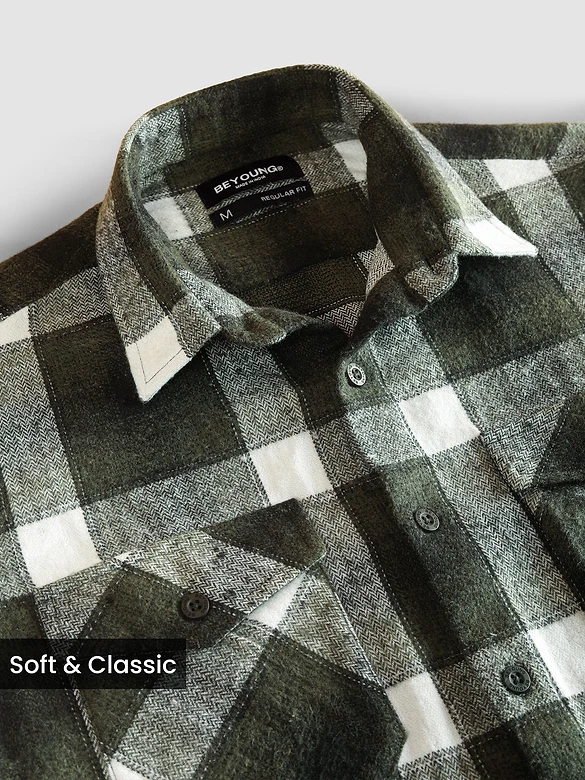 Dark Green Recycled Checked Flannel Shirt