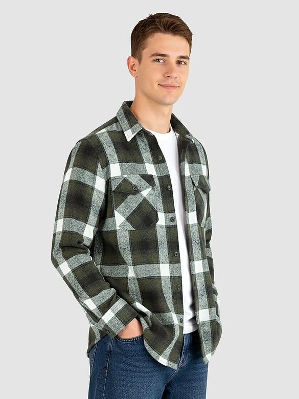 Dark Green Recycled Checked Flannel Shirt