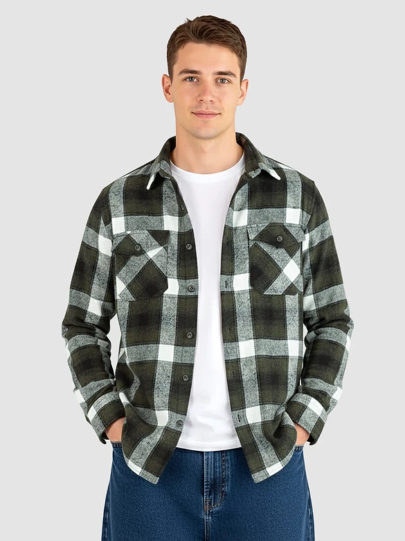 Dark Green Recycled Checked Flannel Shirt