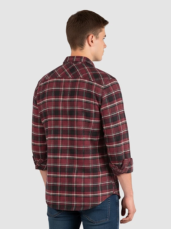 Maroon Recycled Checked Flannel Shirt