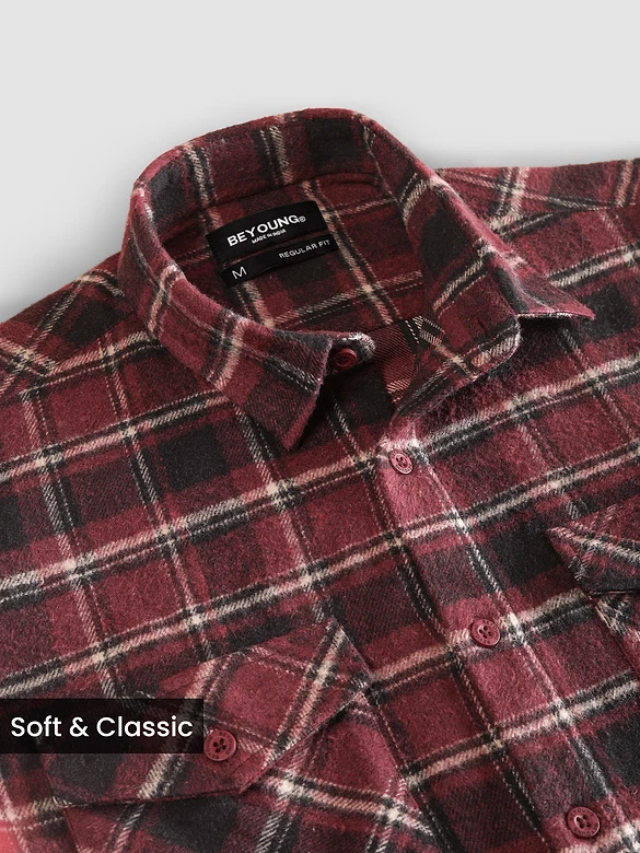 Maroon Recycled Checked Flannel Shirt