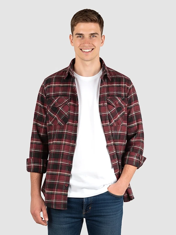 Maroon Recycled Checked Flannel Shirt