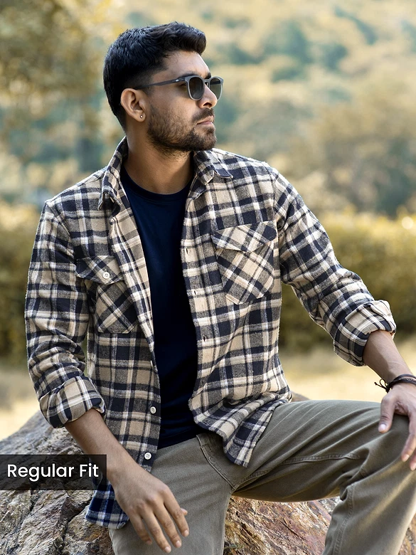 Beige Recycled Checked Flannel Shirt 