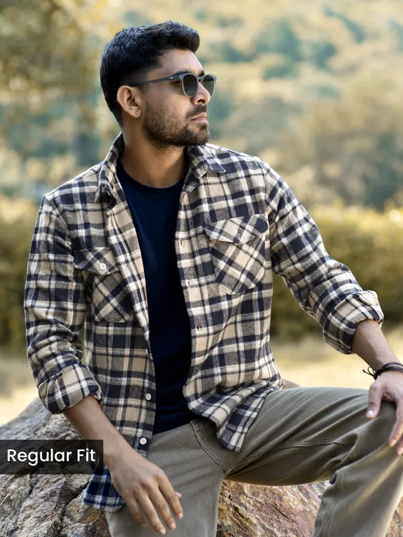 Beige Recycled Checked Flannel Shirt 