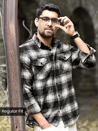 Black Recycled Checked Flannel Shirt 