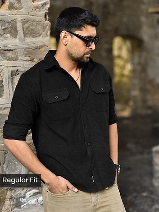 Black Recycled Solid Flannel Shirt