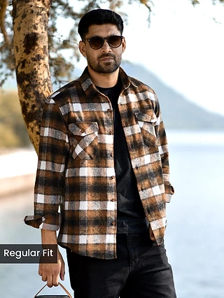 Caramel Brown Recycled Checked Flannel Shirt