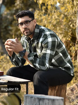 Dark Green Recycled Checked Flannel Shirt
